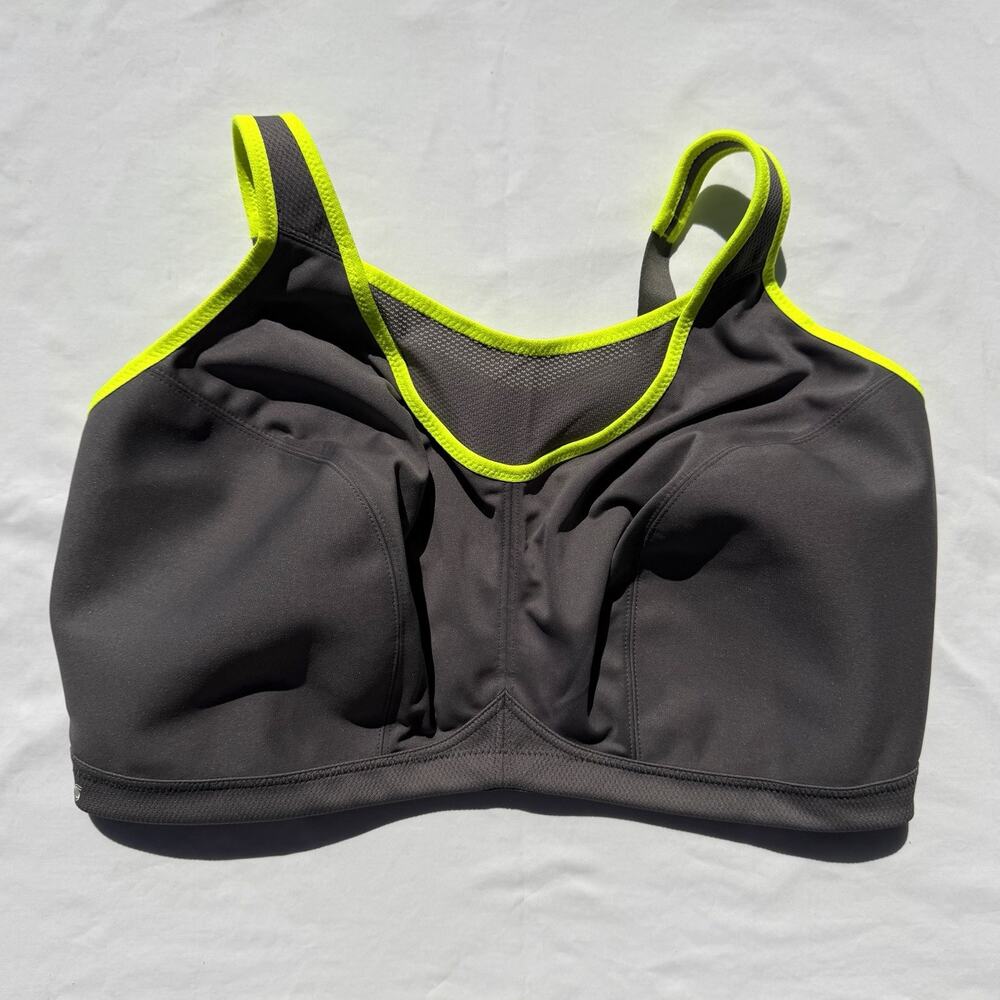 Glamorise No Bounce Camisole Elite High Support Sports Bra 46I Gray Neon Yellow